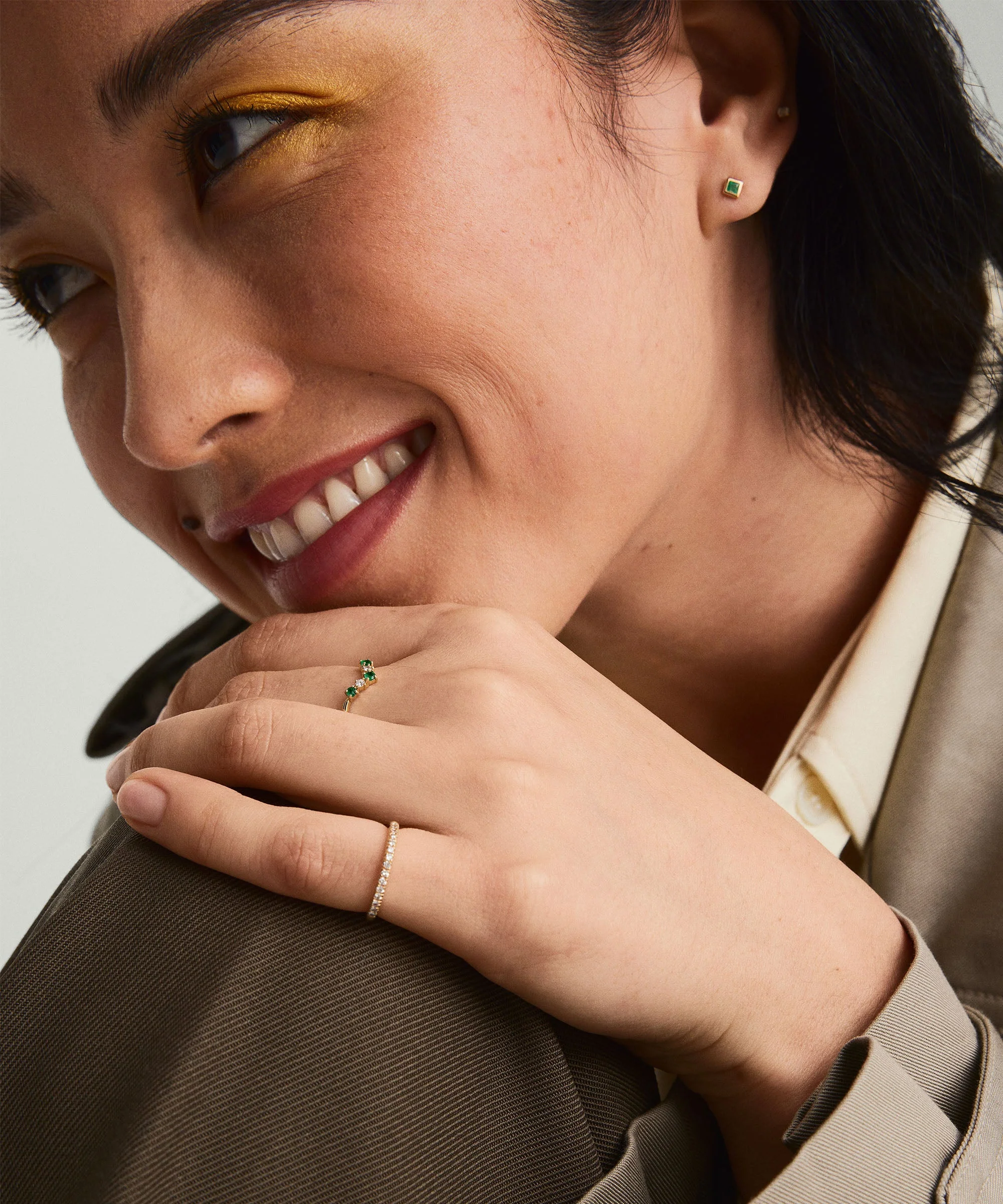 Emerald and Diamond Wishbone Ring - Image 3
