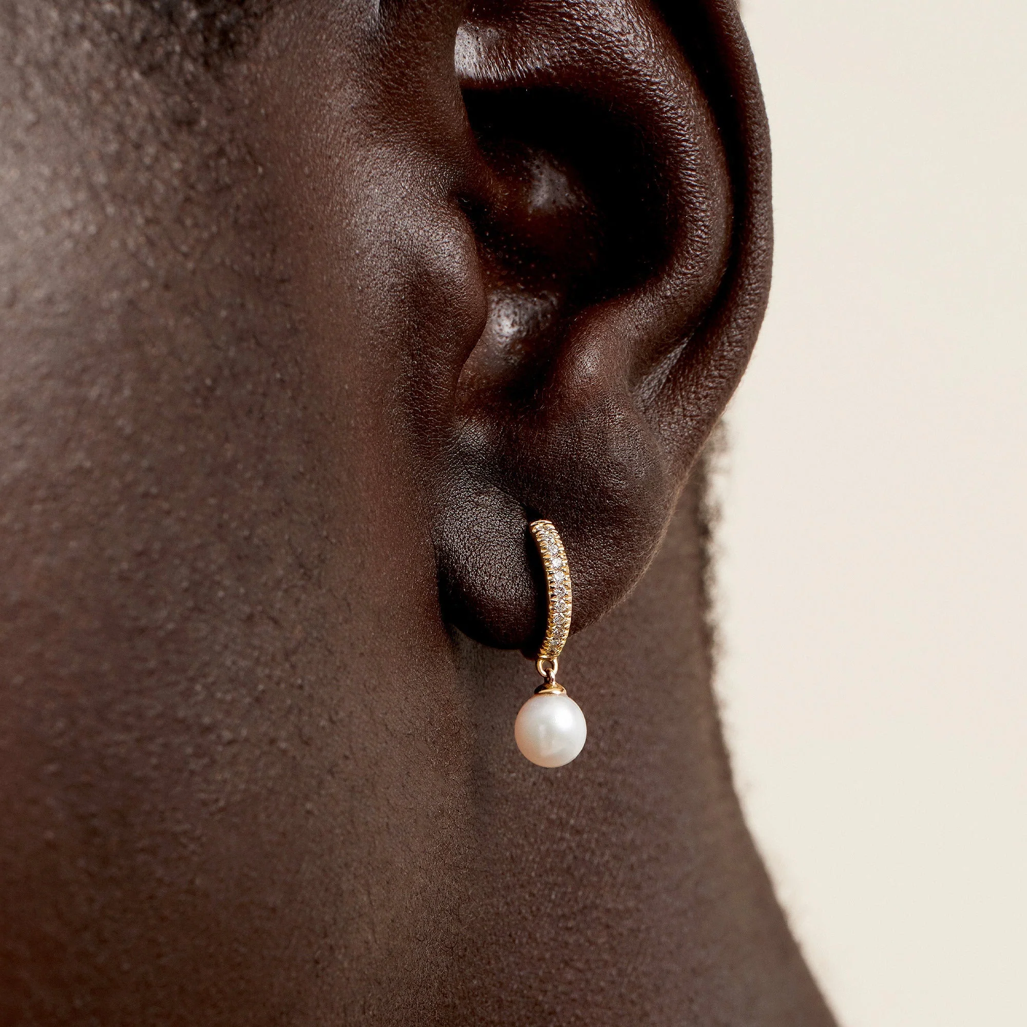 Pavé Diamond Pearl Huggies - Image 3