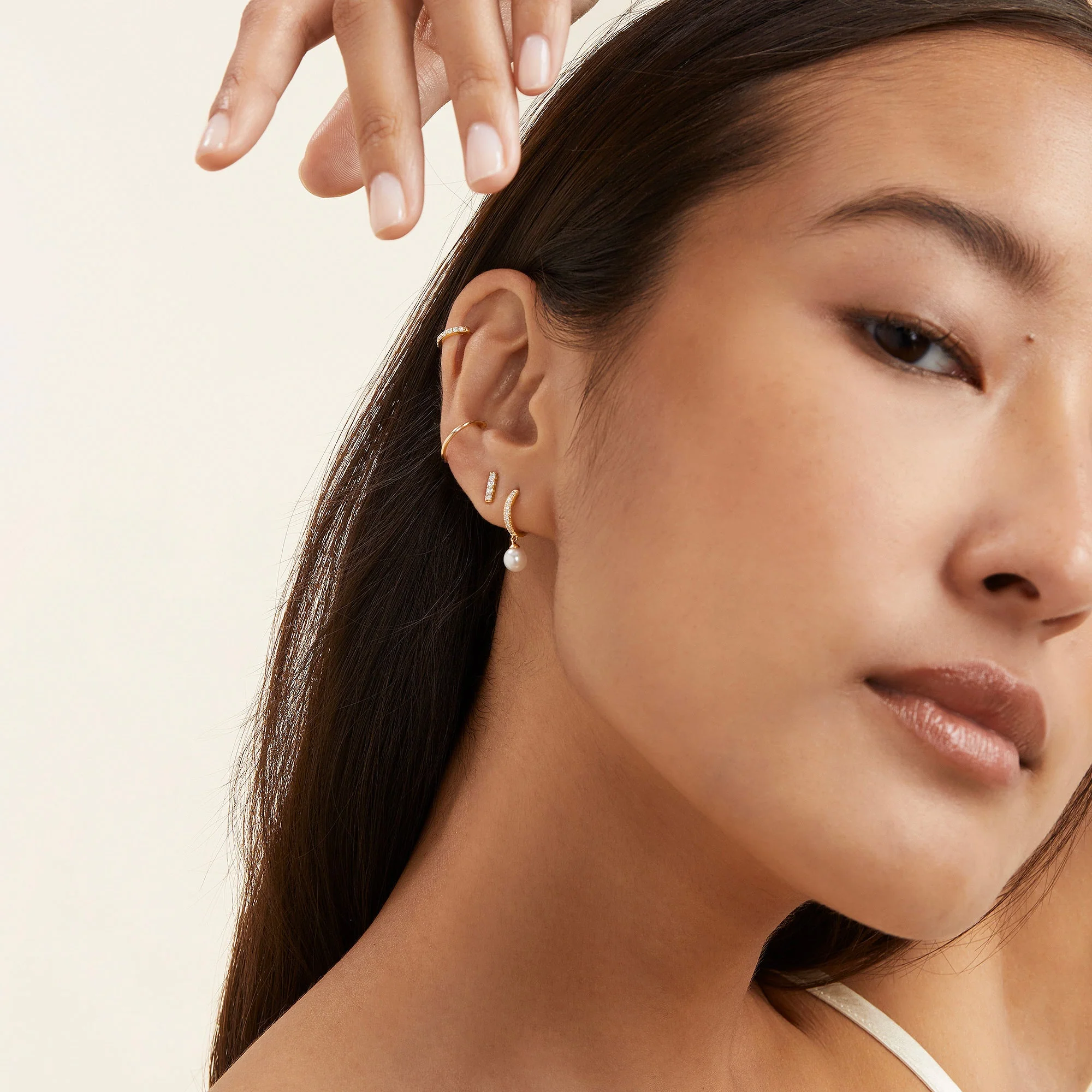 Pavé Diamond Pearl Huggies - Image 4