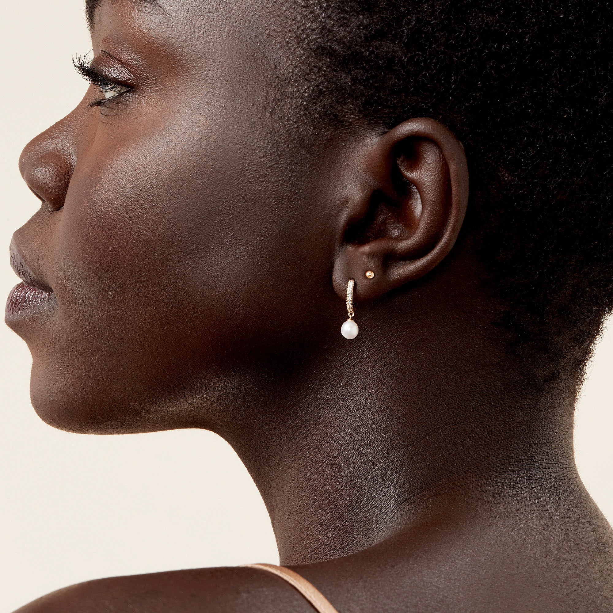 Pavé Diamond Pearl Huggies - Image 5