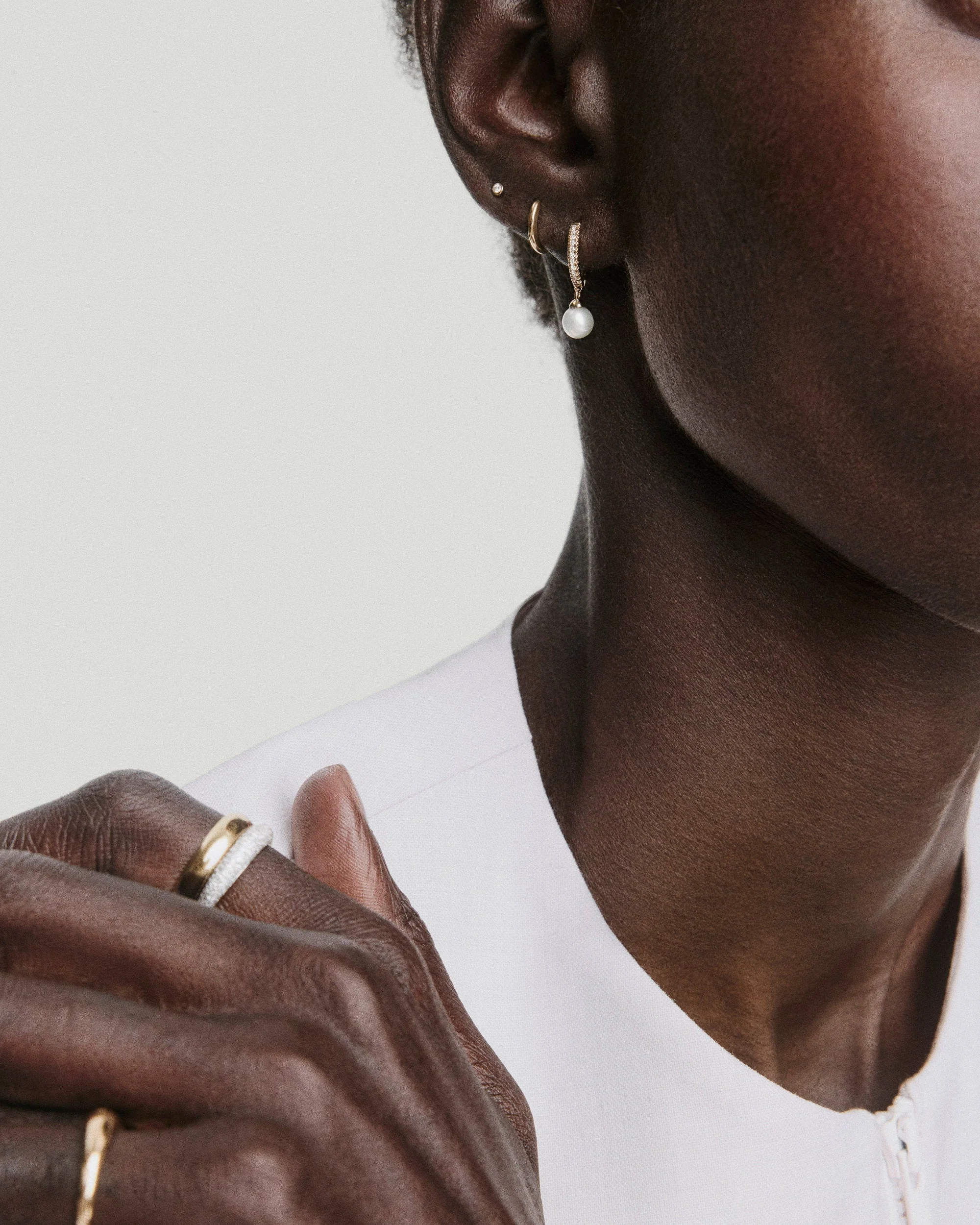 Pavé Diamond Pearl Huggies - Image 7