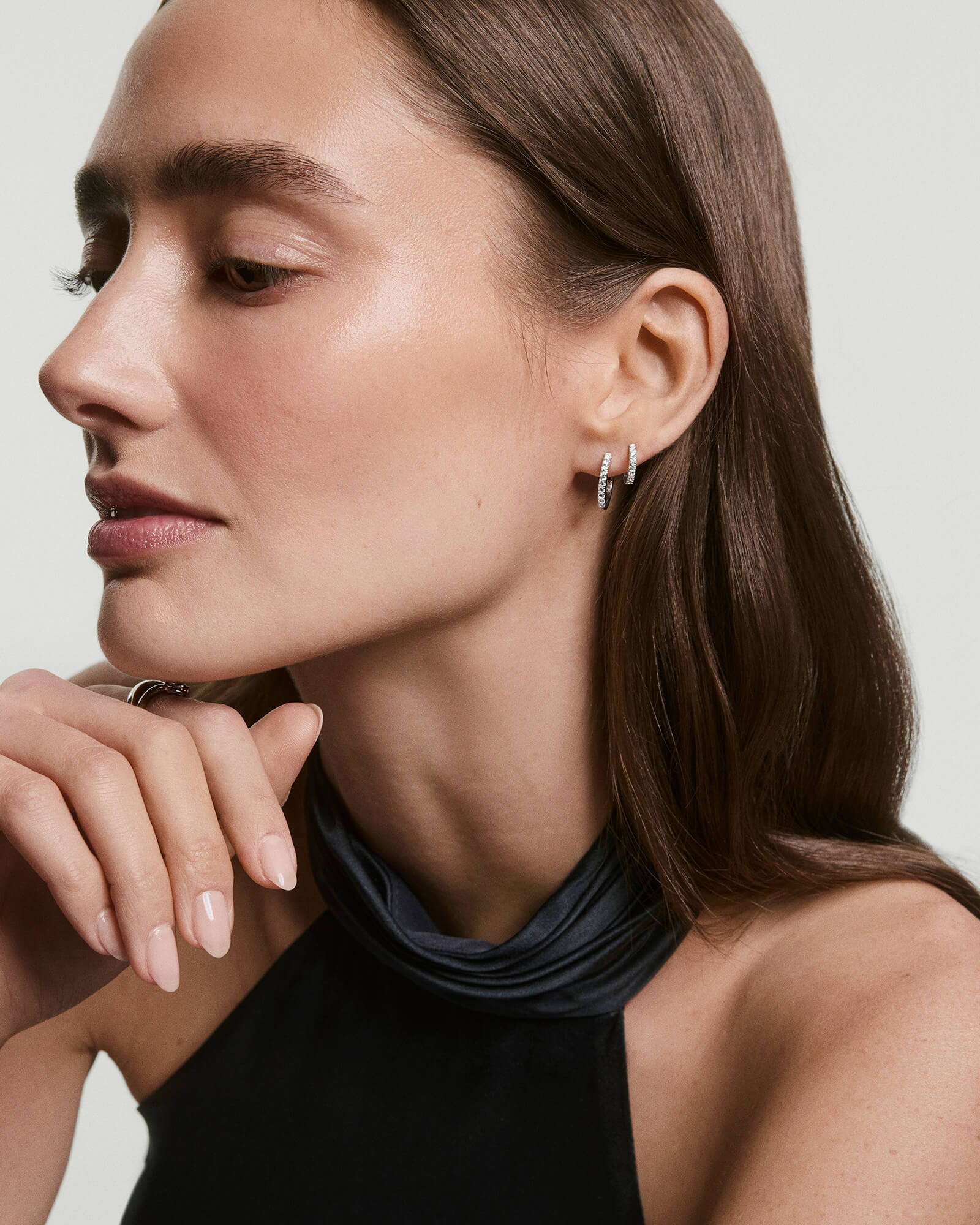 Pavé Lab Grown Sapphire Small Hoops - Image 5